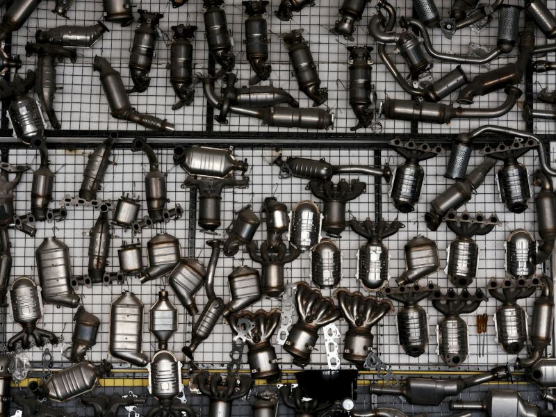Catalytic converter stock on the grading wall